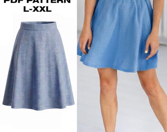 Lucia Flared Mini Skirt Sewing Pattern PDF | Pull On Skater Skirt with Elastic Waistband | Womens Sizes L-XXL | Instant Download