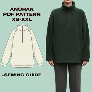 Warm Sherpa Hoodie Sewing Pattern | Fleece Oversized Sweatshirt PDF | Cozy Oversized Anorak Pattern | XS–XXL | A4, Letter, Plotter