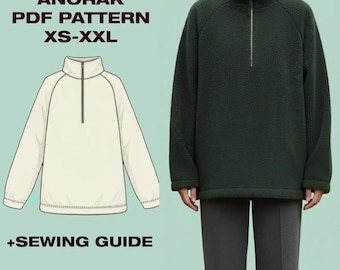 Warm Sherpa Hoodie Sewing Pattern | Fleece Oversized Sweatshirt PDF | Cozy Oversized Anorak Pattern | XS–XXL | A4, Letter, Plotter