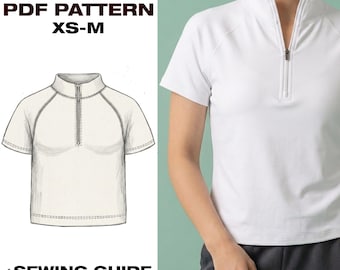 Athletic Top Sewing Pattern | Womens Golf Shirt PDF | Half Zip Tennis Tee | Activewear Pattern XS-M | Digital Download