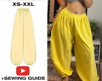 Palazzo Pants Sewing Pattern + Video: Wide Leg Harem Trousers (XS-2XL) (PDF Pattern)