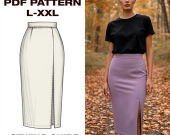 High Waist Skirt Sewing Pattern / Pencil Skirt / Women’s Fitted Skirt with Slit / Classic Office Skirt Pattern | L-XXL|A4, USLetter, Plotter