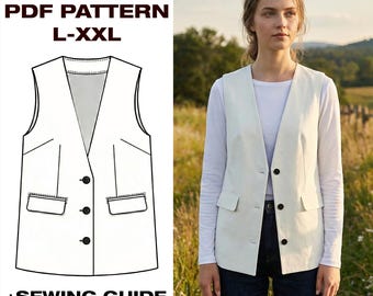 Women's Classic Vest Sewing Pattern | Tailored Waistcoat PDF | Fitted Vest Pattern for Women | Plotter, US Letter, A4 | L–XXL