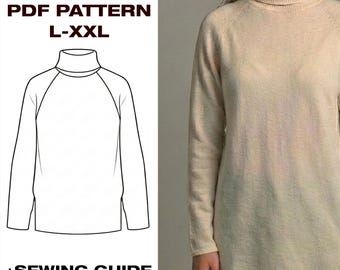 Oversized Sweater PDF Pattern | Women’s Zip Sweatshirt | Easy Pullover Sewing Pattern | L–XXL | A4, US Letter