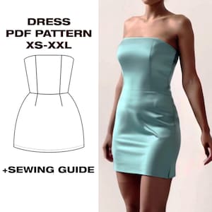 Patrón de costura para minivestido de verano con corsé / Patrón de vestido de corte A / Vestido de invitada de boda / Vestido de cóctel / Tallas 6-16 de EE. UU. / A4, Carta, Plotter