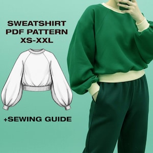 Patron de couture pour sweat-shirt à manches raglan : pull oversize pour femme (2-12 États-Unis) (Patron PDF)