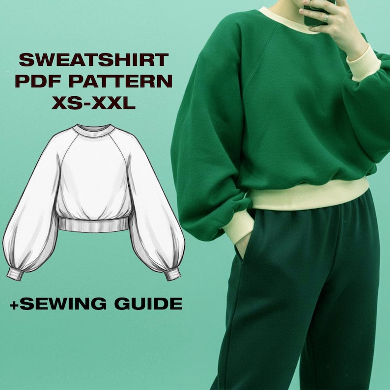 Raglan Sleeve Sweatshirt Sewing Pattern: Women's Oversize Sweater (US 2-12) (PDF Pattern) image 1