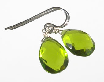 Peridot Earrings, Peridot Green Quartz Earrings, Olive Green Drop Earrings, Olive Dangle Earrings, Green Gemstone Earrings, Sterling Silver