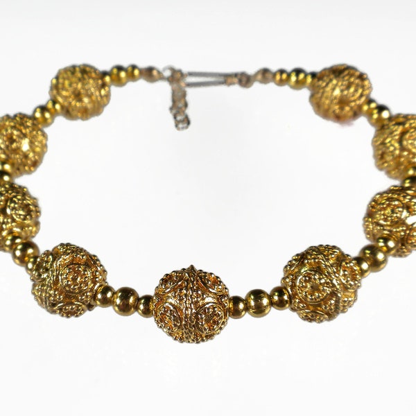 Gold Statement Bracelet, Croatian Filigree Gold Ball Bracelet, Chunky Gold Beaded Bracelet