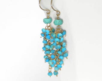 Turquoise Earrings Gold, Turquoise Earrings Dangle, Turquoise Cluster Earrings, Turquoise Tassel Earrings