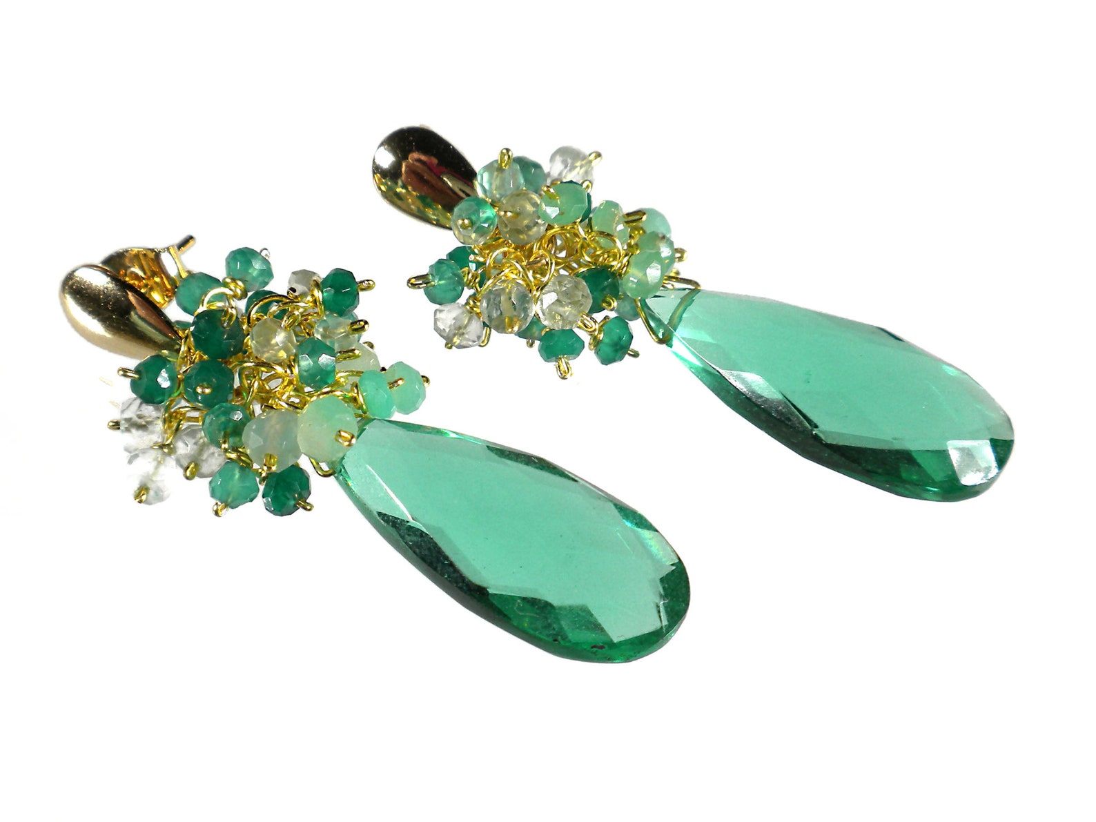 Green Statement Earrings Green Cluster Earrings Green Etsy