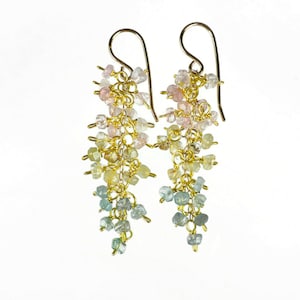 Aquamarine Gemstone Earrings Gold, Cluster Tassel Earrings, Waterfall Earrings, Cascade Earrings, Dangle Earrings, Pastel Earrings