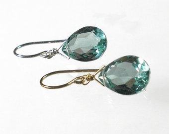 Aquamarine Earrings, Gold, Aquamarine Drop Earrings, Blue Drop Earrings, Aquamarine Briolette Earrings, Sterling Silver Aquamarine Jewelry