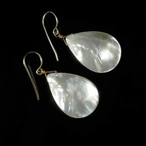 Mother of Pearl Earrings, White Earrings, White Dangle Earrings, White Drop Earrings, White Shell Earrings, MOP Earrings, Gold image 1