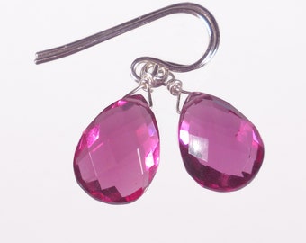 Fuchsia Pink Earrings, Deep Pink Gemstone Earrings, Magenta Drop Earrings, Pink Quartz Dangle Earrings, Sterling Silver