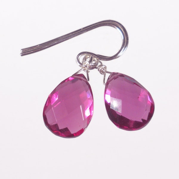 Fuchsia Pink Earrings, Deep Pink Gemstone Earrings, Magenta Drop Earrings, Pink Quartz Dangle Earrings, Sterling Silver