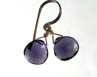 Quartz Amethyst Earrings Gold, Purple Quartz Earrings, Purple Briolette Earrings, Sterling Silver or Gold, Purple Dangle Drop Earrings