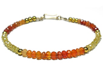 Orange and Yellow Stacking Bracelet, Yellow Orange Bracelet, Carnelian and Yellow Zircon Bracelet, Gemstone Beaded Bracelet, Gold Filled