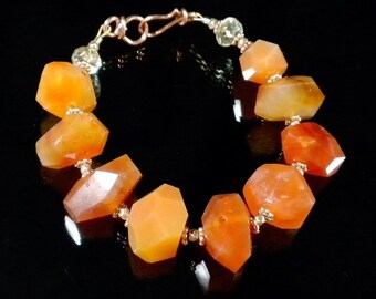 Carnelian Gemstone Bracelet, Orange Stone Bracelet, Chunky Orange Bracelet, Orange Nugget Bracelet, Orange Boho Bracelet