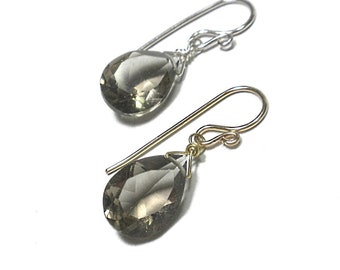 Brown Drop Earrings, Smoky Quartz Earrings, Smokey Topaz Quartz Earrings, Gold or Sterling Silver