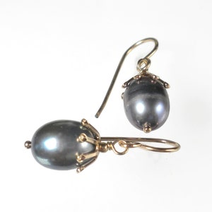 Genuine Black Pearl Earrings Gold, Real Pearl Drop Earrings, Pearl Dangle Earrings, Peacock Pearl Earrings, Gift For Her image 8