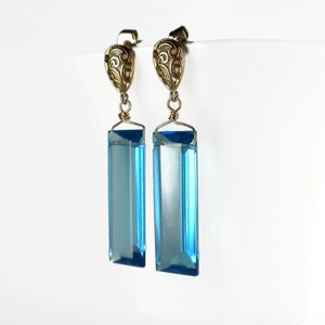 Aquamarine Blue Quartz Rectangle Earrings Gold Filled Blue Drop Earrings Aquamarine Dangle Earrings Stud Post Earrings Statement Emerald Cut