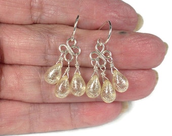 Ivory Earrings, Cream Glass Earrings, Sterling Silver Chandelier Earrings, Ivory Drop Earrings, Dangle Earrings, Gift For Her