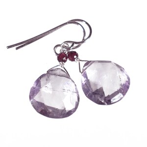 Amethyst Earrings Sterling Silver, Garnet and Amethyst Drop Earrings, Purple Dangle Earrings, Gemstone Earrings