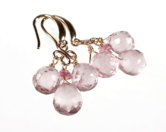 Light Pink Quartz Dangle Earrings: 14k Gold-Filled Chandelier Earrings