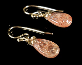 Sunstone Earrings, Orange Gemstone Earrings, Drop Earrings, Dangle Earrings, Dainty Earrings, 14kt Gold Filled