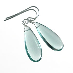 Smooth Aquamarine Drop Earrings, Large Aqua Earrings, Aquamarine Dangle Earrings, Sterling Silver, Aqua Quartz Earrings, Teardrop Earrings