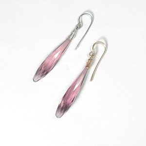 Pink Quartz Dangle Earrings: Sterling Silver or Gold Filled, Wire Wrapped