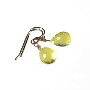 Dainty Small Yellow Dangle Drop Quartz Briolette Earrings, Gift For Her, Gift For Daughter, Yellow Jewelry