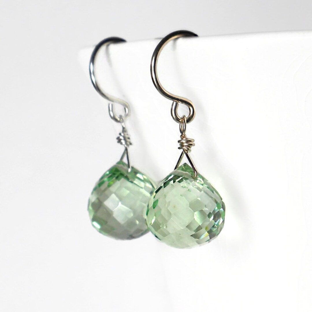 Sage Green Earrings Dangle, Green Amethyst Quartz Drop Earrings, Green