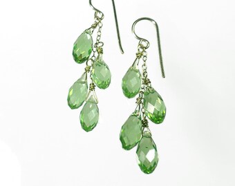 Peridot Green Earrings Dangle, Green Drop Earrings, Green Crystal Earrings, Lime Green Earrings, Gold Filled