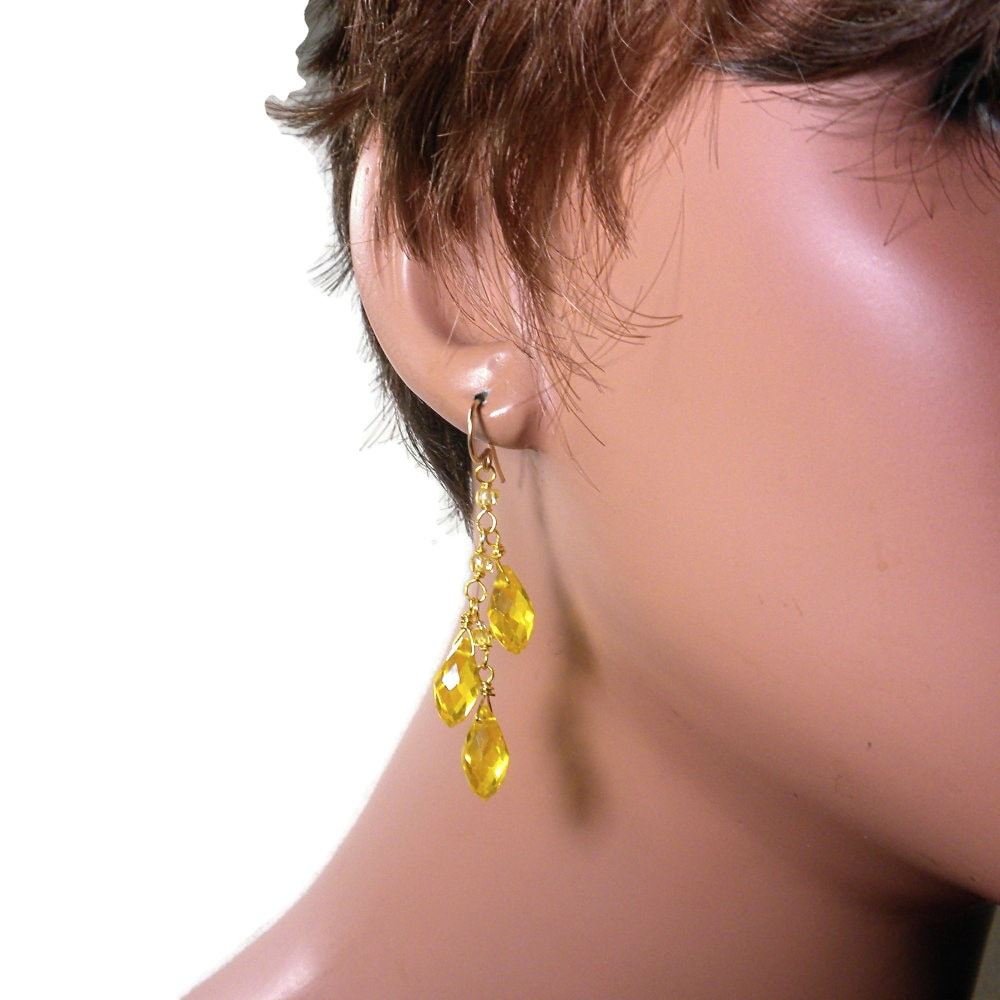 Bright Yellow Earrings Dangle Yellow Crystal Earrings Yellow Etsy