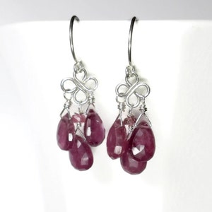 Pink Chandelier Earrings, Pink Drop Earrings, Pink Sapphire Earrings, Sapphire Chandelier Earrings, Sterling Silver
