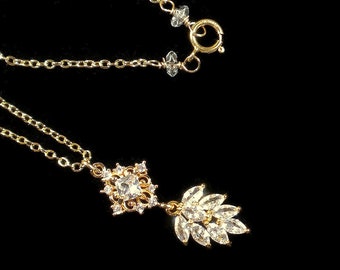 Art Deco Necklace, Dainty Necklace, Clear Crystal Necklace, Crystal Jewelry, Vintage Style Necklace, Bridal Necklace, Gold Necklace