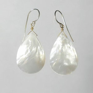 Mother of Pearl Earrings, White Earrings, White Dangle Earrings, White Drop Earrings, White Shell Earrings, MOP Earrings, Gold image 6