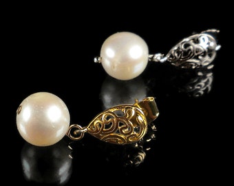 Pearl Drop Earrings, Pearl Dangle Earrings, Stud Post Earrings, Real Pearl Earrings, Genuine White Pearl Earrings, Silver or Gold