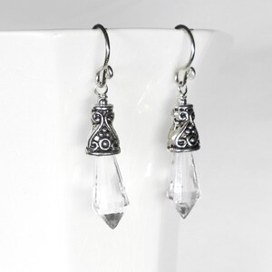Pendientes colgantes de cristal transparente, pendientes colgantes de cristal transparente, plata de ley y peltre imagen 6
