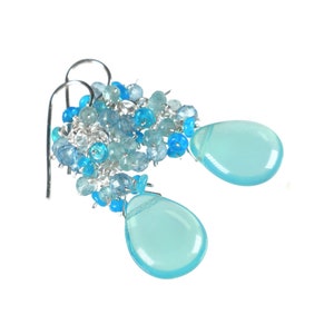 Aqua Blue Gemstone Earrings, Aquamarine Earrings, Sterling Silver, Cascade Earrings, Aqua Drop Earrings, Cluster Earrings, Statement Earring