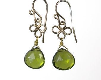 Peridot Earrings Gold Filled, Green Gemstone Earrings, Peridot Green Drop Earrings, August Birthstone Earrings, Peridot Quartz Earrings