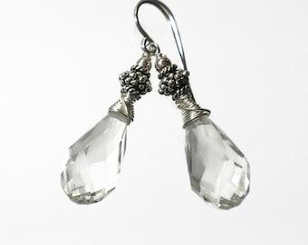 Sterling Silver Crystal Earrings Dangle, Crystal Drop Earrings, Clear Crystal Earrings, Simple, Casual