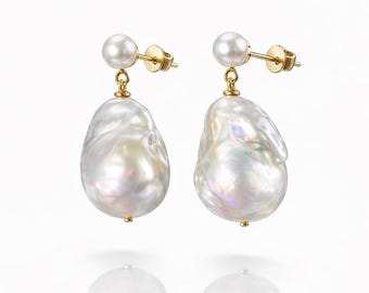 Baroque Pearl Earrings, Flame Ball Earrings, Fireball Pearl Earrings, Unique Pearl Earrings, Gift For Her, Christmas Gift Women, Statement