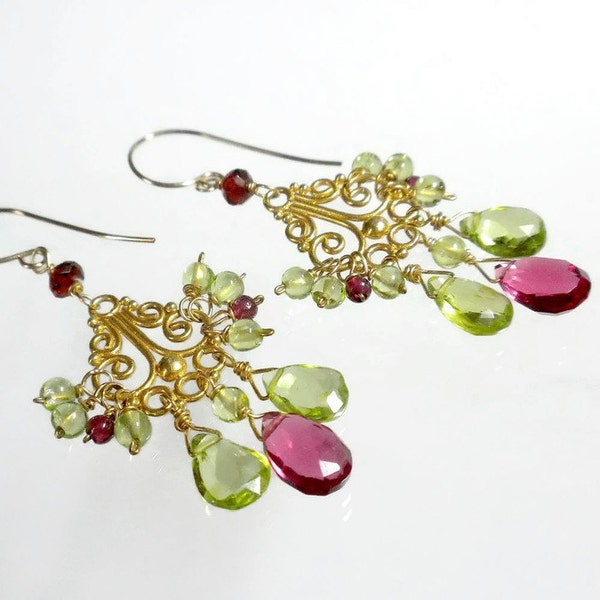 Peridot Earrings Gold Peridot Chandelier Earrings Gemstone Chandelier Earrings August Birthstone Gold