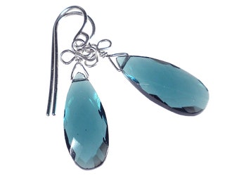 London Blue Earrings, Blue Quartz Earrings, Blue Drop Earrings, Blue Gemstone Earrings, Dangle Earrings, Sterling Silver, Gift For Her