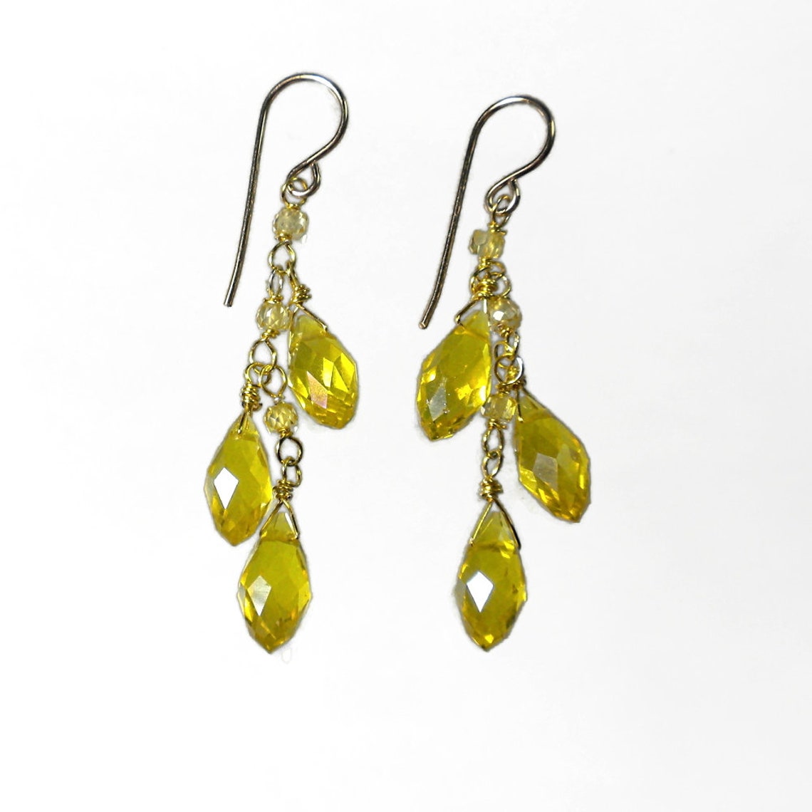 Bright Yellow Earrings Dangle Yellow Crystal Earrings Yellow Etsy