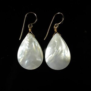 Mother of Pearl Earrings, White Earrings, White Dangle Earrings, White Drop Earrings, White Shell Earrings, MOP Earrings, Gold image 4