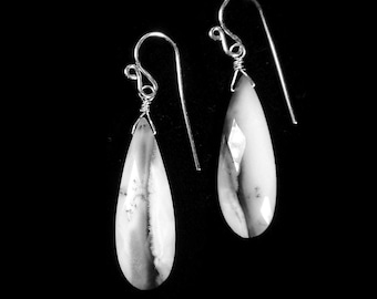 Dendritic Opal Earrings, Black and White Earrings, Gemstone Drop Dangle Earrings, Natural Stone Earrings, Sterling Silver